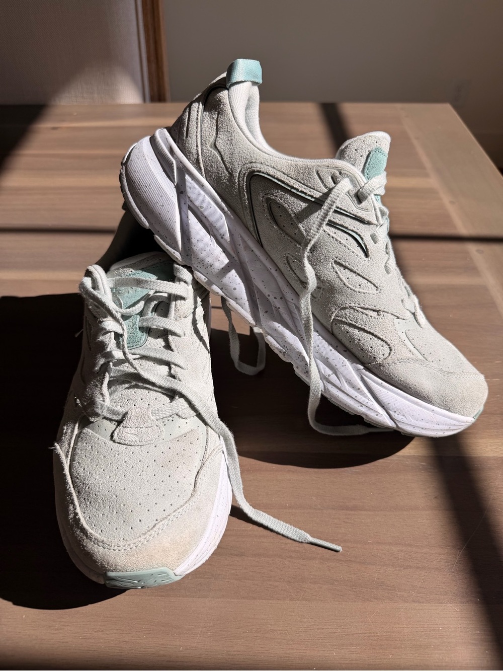 Hoka Light Sage Suede Clifton Unisex leather runners